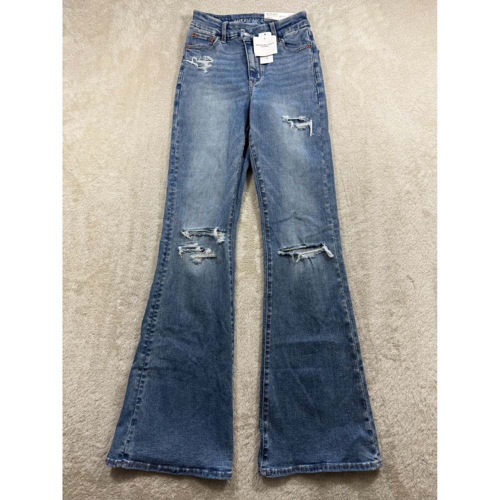 American Eagle Womens Curvy Super High-Rise Flare Jeans 000 Meas: 22x32